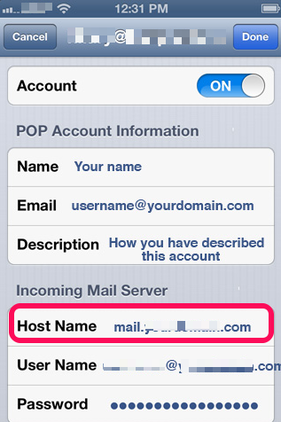 incoming mail server host name